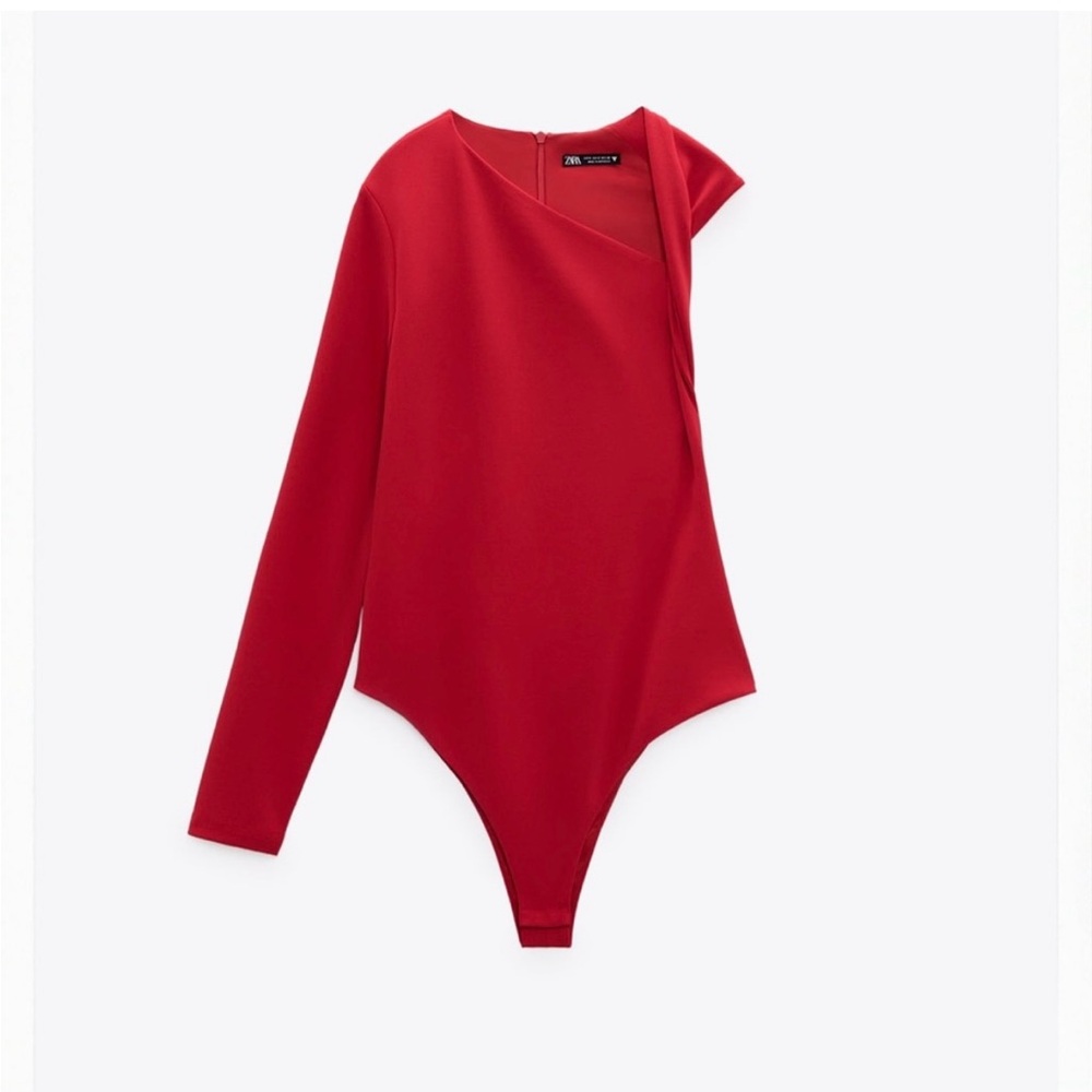 Zara red asymmetrical off the shoulder bodysuit worn once.